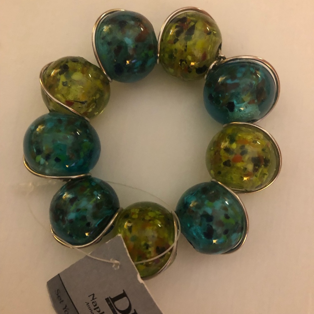 DII Glass Beaded Napkin Ring in Turquoise and Peridot Color